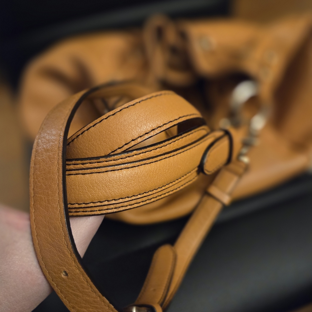 Authentic MCM Leather Drawstring Bucket Bag, often referred as Hobo Crossbody - Picture 5 of 15